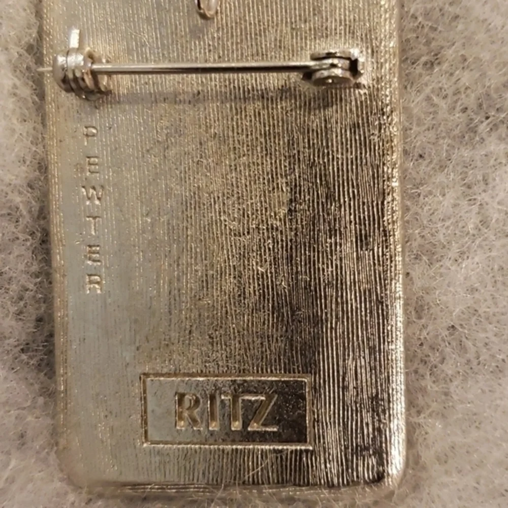 Vtg RITZ‎ Pewter Black Silver Enamel Woman Brooch/Pendant